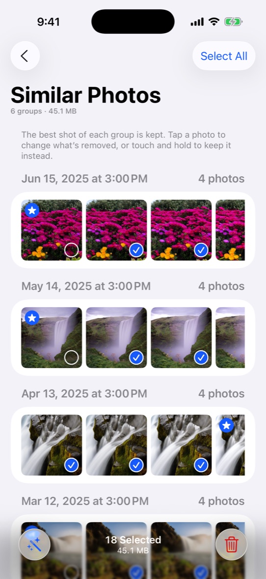 Similar photos grouped with the best shot starred